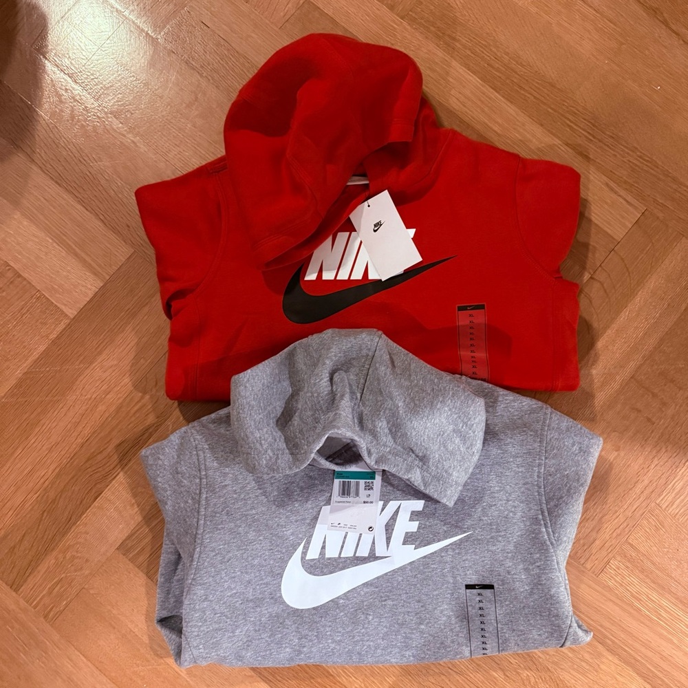 Set of 2!! Kids Nike Red and Gray Hoodie Sweatshirts XL